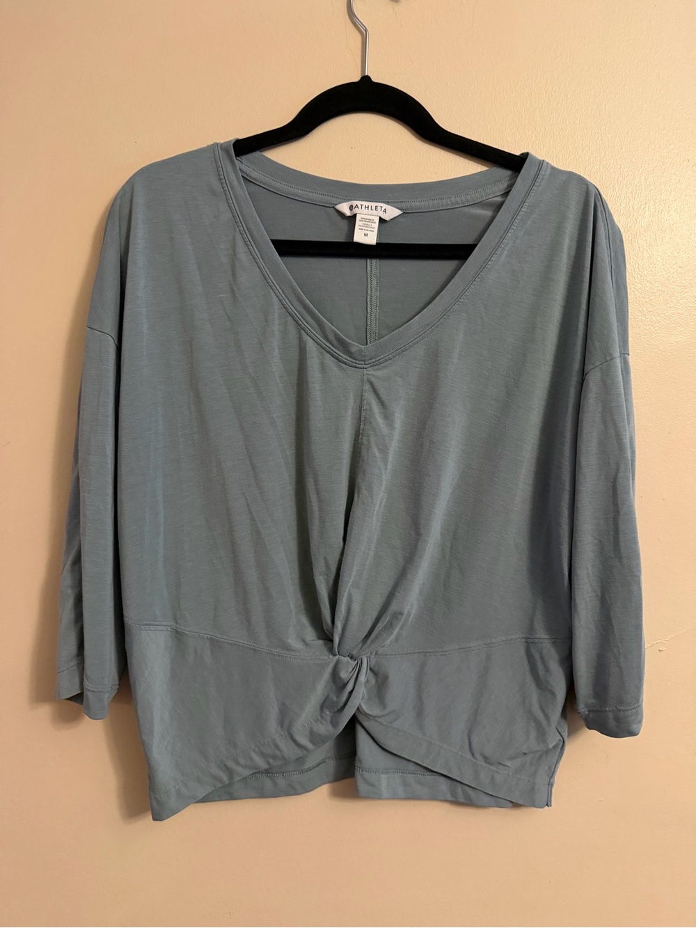 Athleta Dusty Blue V-Neck Twist-Front Long Sleeve Top